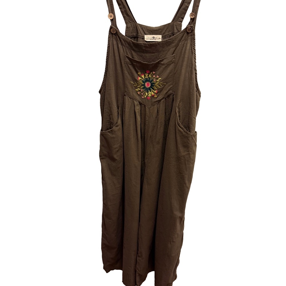 NATURAL LIFE Brown Embroidered Wide-Leg Jumpsuit - Picture 2 of 9